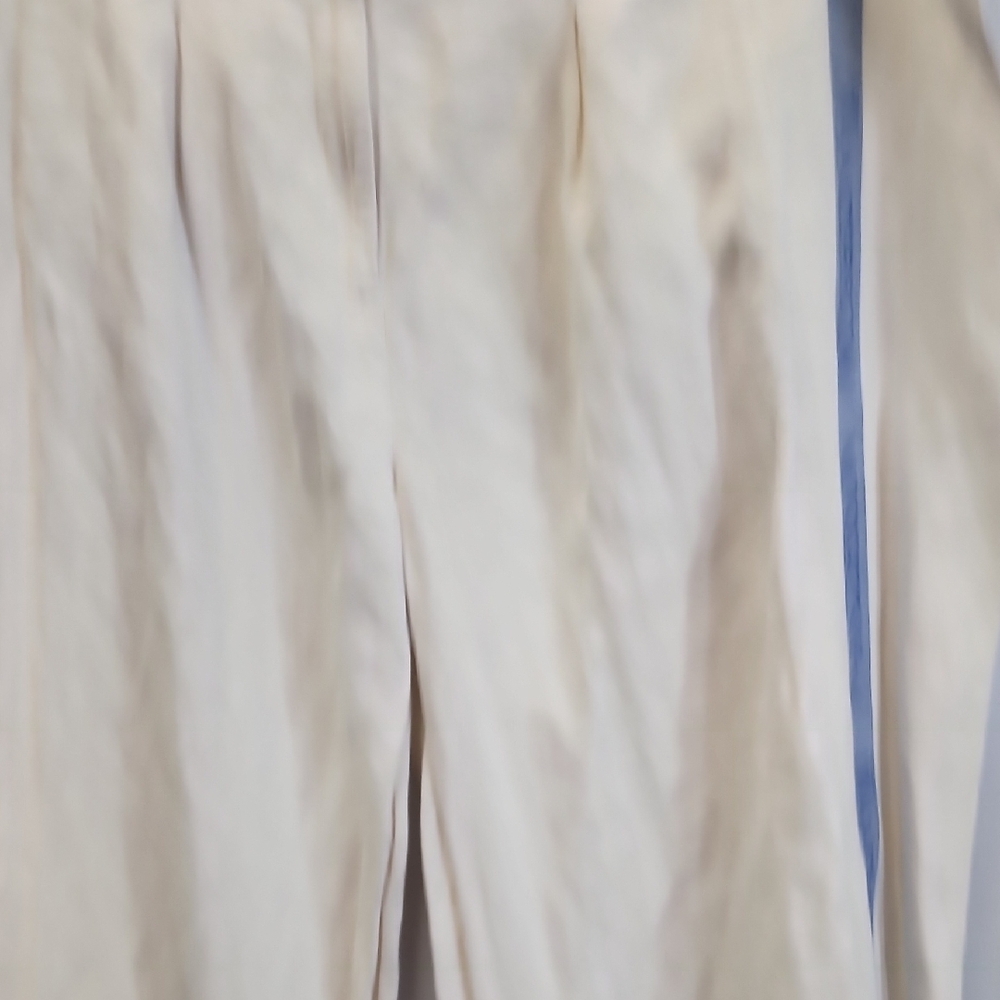 (0434) Cream Wide-Leg Pants with Blue Stripe On Side Panel - Picture 4 of 11